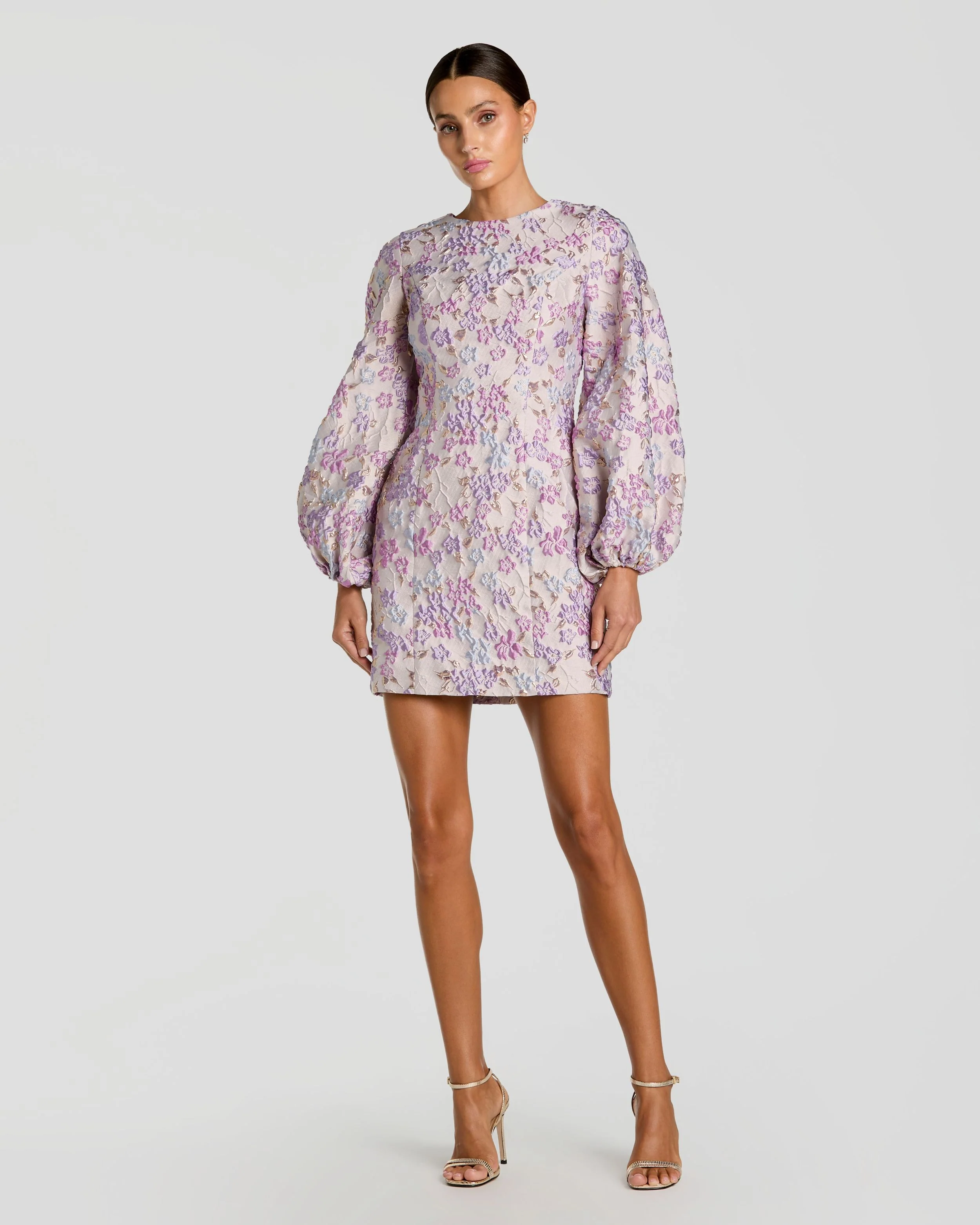 Floral Brocade Balloon Sleeve Mini Dress